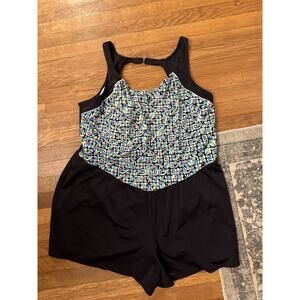 Inches Off Swimsuit Romper Floral Plus Built in Bra size 30W Floral blue Black